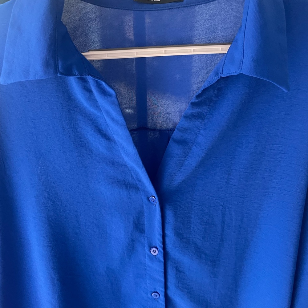SHEIN Curve Cobalt Blue Blouse 1XL Button Up Flowy Lightweight Top